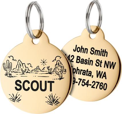 Show full view: GoTags Desert Design Stainless Steel Personalized Dog & Cat ID Tag, Gold, Small slide 1 of 7