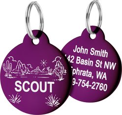 GoTags Desert Design Stainless Steel Personalized Dog & Cat ID Tag, Purple, Regular