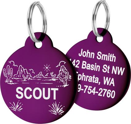 Show full view: GoTags Desert Design Stainless Steel Personalized Dog & Cat ID Tag, Purple, Small slide 1 of 7