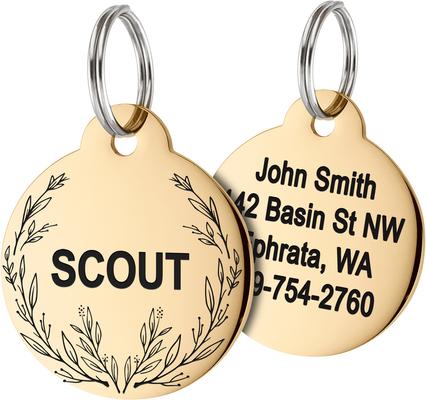 Show full view: GoTags Floral 1 Design Stainless Steel Personalized Dog & Cat ID Tag, Gold, Small slide 1 of 8