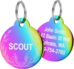 GoTags Floral 1 Design Stainless Steel Personalized Dog & Cat ID Tag, Rainbow, Small