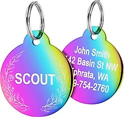 GoTags Floral 2 Design Stainless Steel Personalized Dog & Cat ID Tag, Rainbow, Small