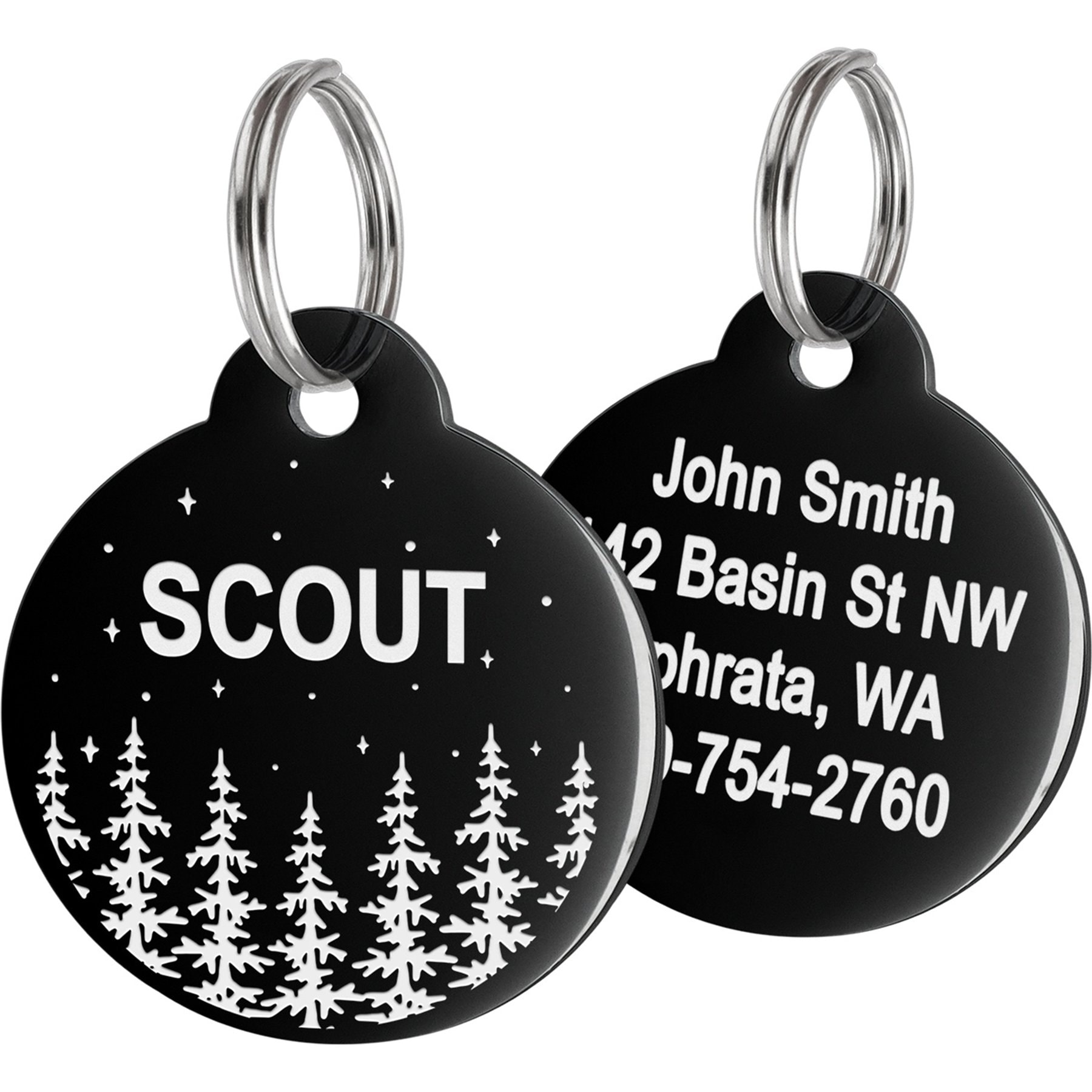 GoTags Forest Design Stainless Steel Personalized Dog & Cat ID Tag, Black, Small