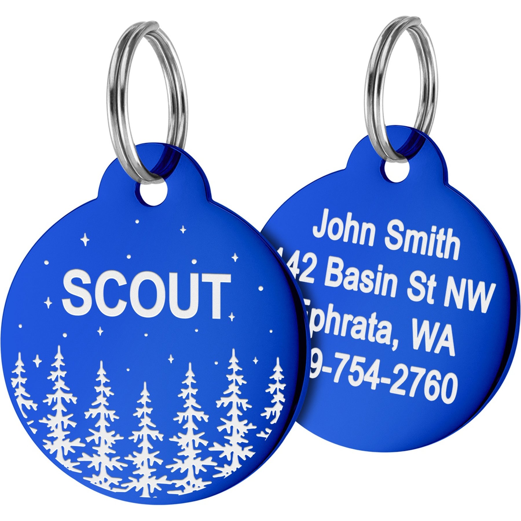 GoTags Forest Design Stainless Steel Personalized Dog & Cat ID Tag, Blue, Regular