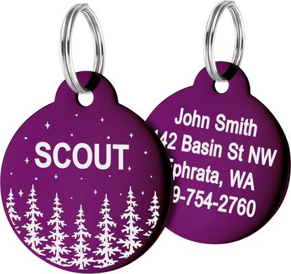Show full view: GoTags Forest Design Stainless Steel Personalized Dog & Cat ID Tag, Purple, Regular slide 1 of 8