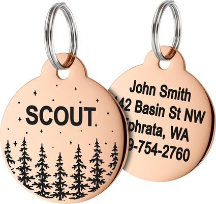 Show full view: GoTags Forest Design Stainless Steel Personalized Dog & Cat ID Tag, Rose Gold, Regular slide 1 of 9