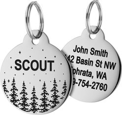 GoTags Forest Design Stainless Steel Personalized Dog & Cat ID Tag, Silver, Small
