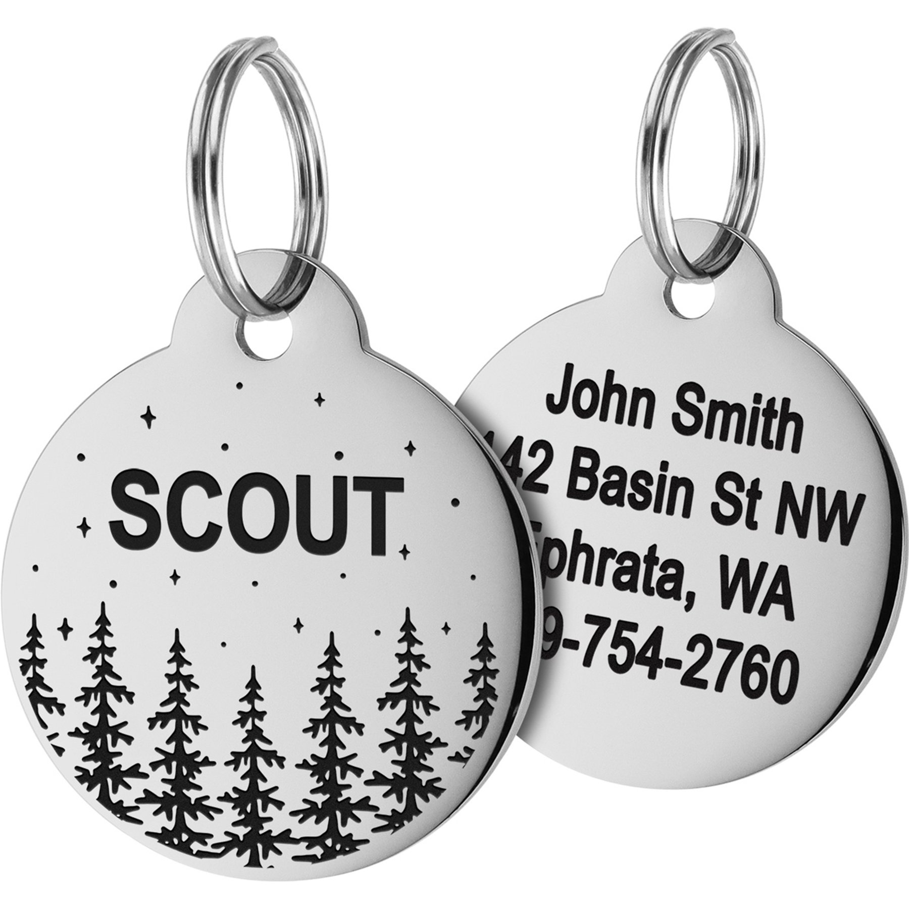 GoTags Forest Design Stainless Steel Personalized Dog & Cat ID Tag, Silver, Small