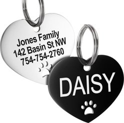 GoTags Heart with Paw Cutout Stainless Steel Personalized Dog & Cat ID Tag, Black, Small