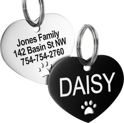 Show full view: GoTags Heart with Paw Cutout Stainless Steel Personalized Dog & Cat ID Tag, Black, Small slide 1 of 7