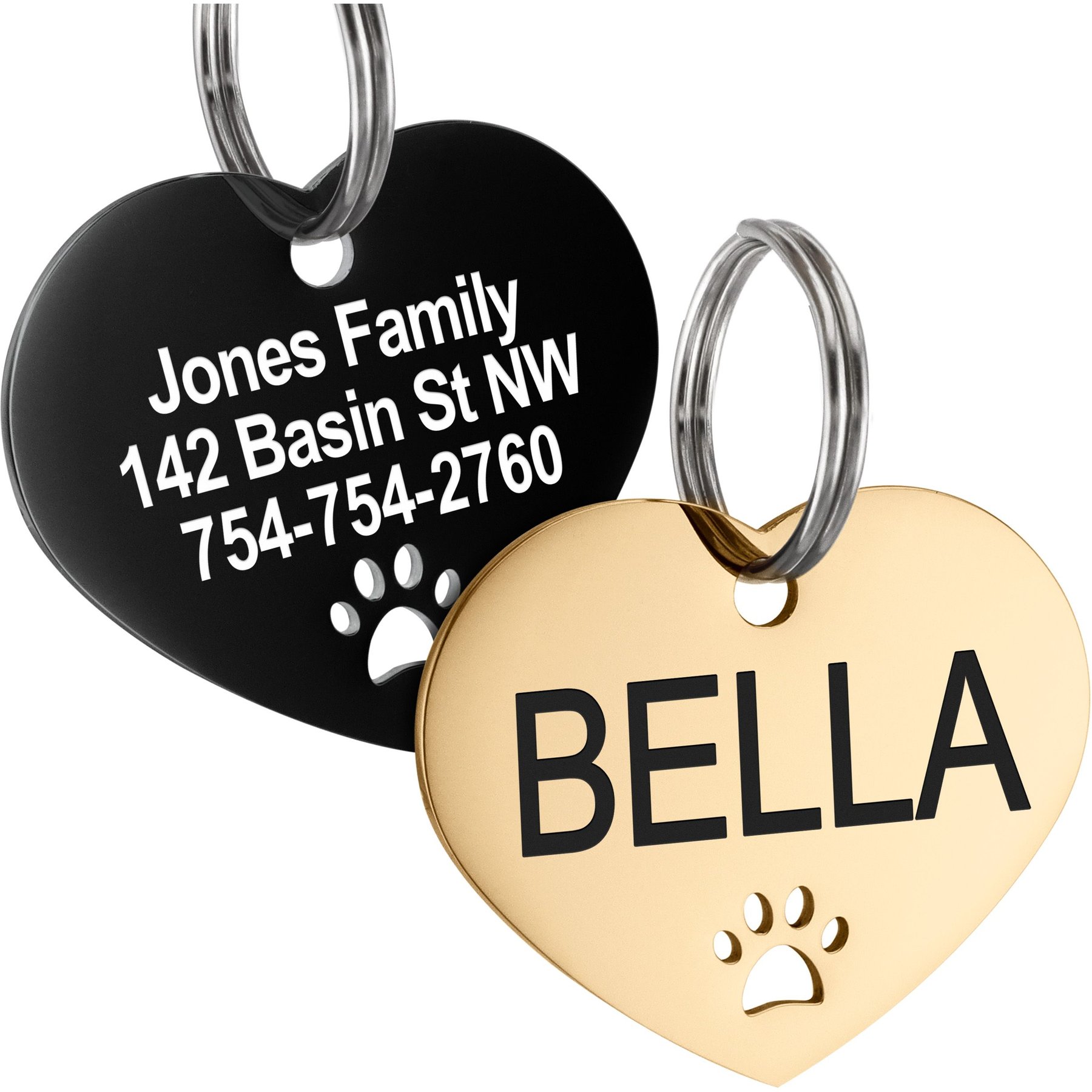 GoTags Heart with Paw Cutout Stainless Steel Personalized Dog & Cat ID Tag, Gold, Large