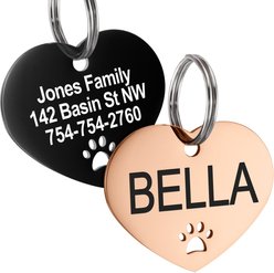 GoTags Heart with Paw Cutout Stainless Steel Personalized Dog & Cat ID Tag, Rose Gold, Small