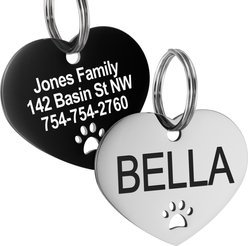 GoTags Heart with Paw Cutout Stainless Steel Personalized Dog & Cat ID Tag, Silver, Small