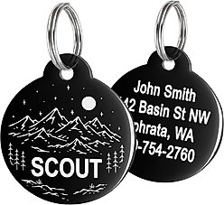 GoTags Mountain 1 Design Stainless Steel Personalized Dog & Cat ID Tag, Black, Regular