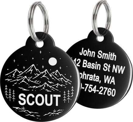 Show full view: GoTags Mountain 1 Design Stainless Steel Personalized Dog & Cat ID Tag, Black, Regular slide 1 of 7