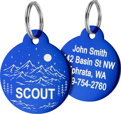 Show full view: GoTags Mountain 1 Design Stainless Steel Personalized Dog & Cat ID Tag, Blue, Regular slide 1 of 8