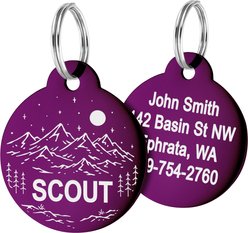 GoTags Mountain 1 Design Stainless Steel Personalized Dog & Cat ID Tag, Purple, Regular
