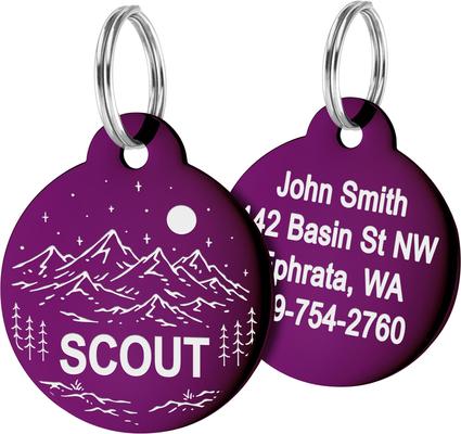 Show full view: GoTags Mountain 1 Design Stainless Steel Personalized Dog & Cat ID Tag, Purple, Regular slide 1 of 7