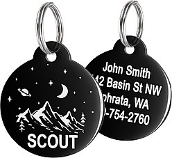 GoTags Mountain 2 Design Stainless Steel Personalized Dog & Cat ID Tag, Black, Small