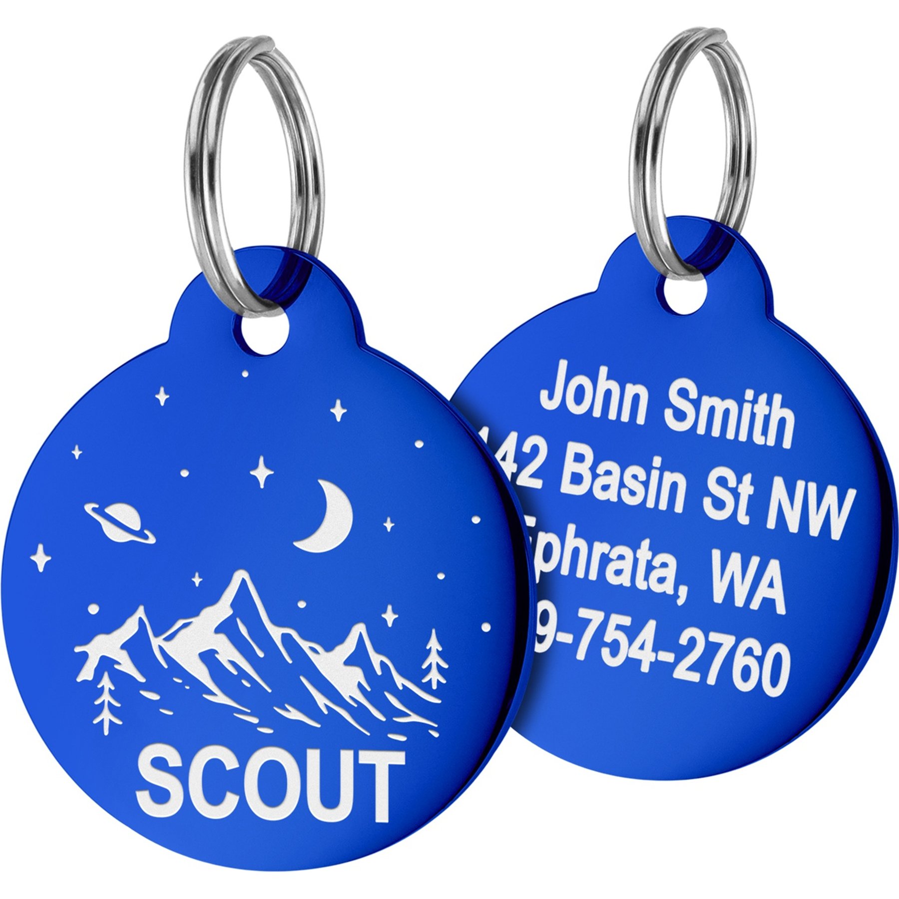 GoTags Mountain 2 Design Stainless Steel Personalized Dog & Cat ID Tag, Blue, Small