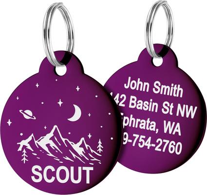 Show full view: GoTags Mountain 2 Design Stainless Steel Personalized Dog & Cat ID Tag, Purple, Small slide 1 of 7