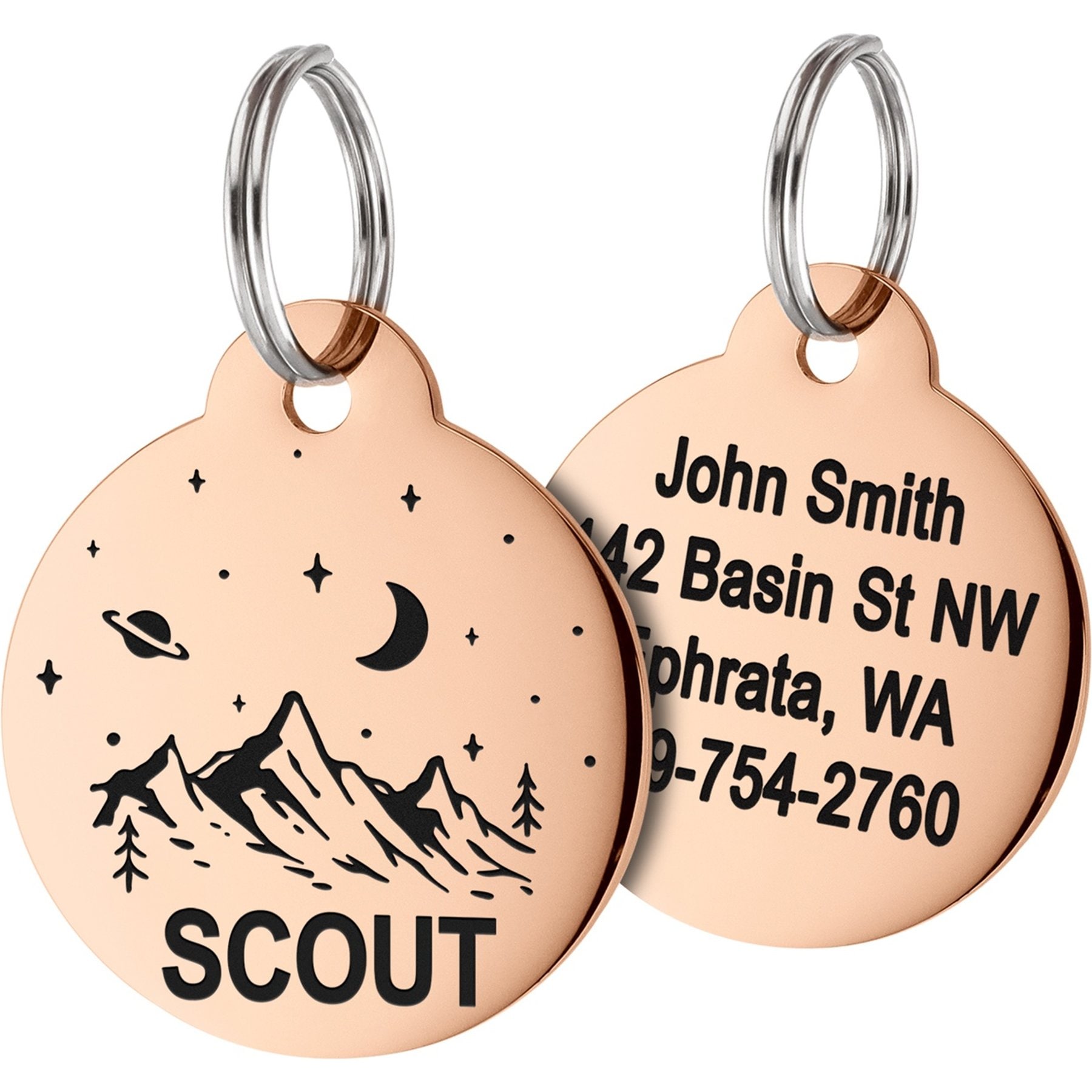 GoTags Mountain 2 Design Stainless Steel Personalized Dog & Cat ID Tag, Rose Gold, Small