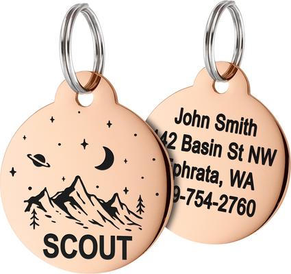 Show full view: GoTags Mountain 2 Design Stainless Steel Personalized Dog & Cat ID Tag, Rose Gold, Small slide 1 of 7
