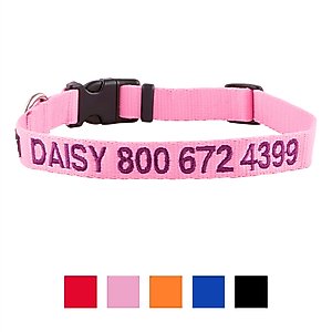 GoTags Nylon Personalized Dog Collar, Pink, Medium: 14 to 20-in neck, 3/4-in wide