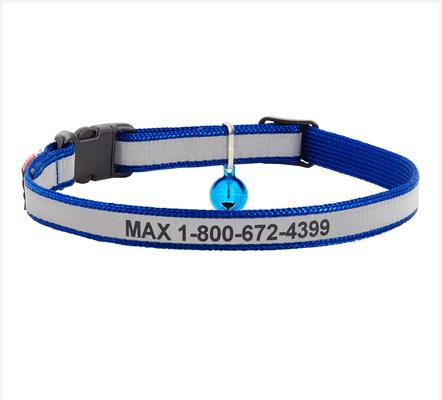 Show full view: GoTags Nylon Personalized Reflective Breakaway Cat Collar with Bell, Blue, 8 to 13-in neck, 1/2-in wide slide 1 of 7
