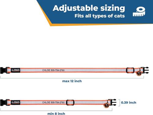 Show full view: GoTags Nylon Personalized Reflective Breakaway Cat Collar with Bell, Orange, 8 to 13-in neck, 1/2-in wide slide 7 of 8