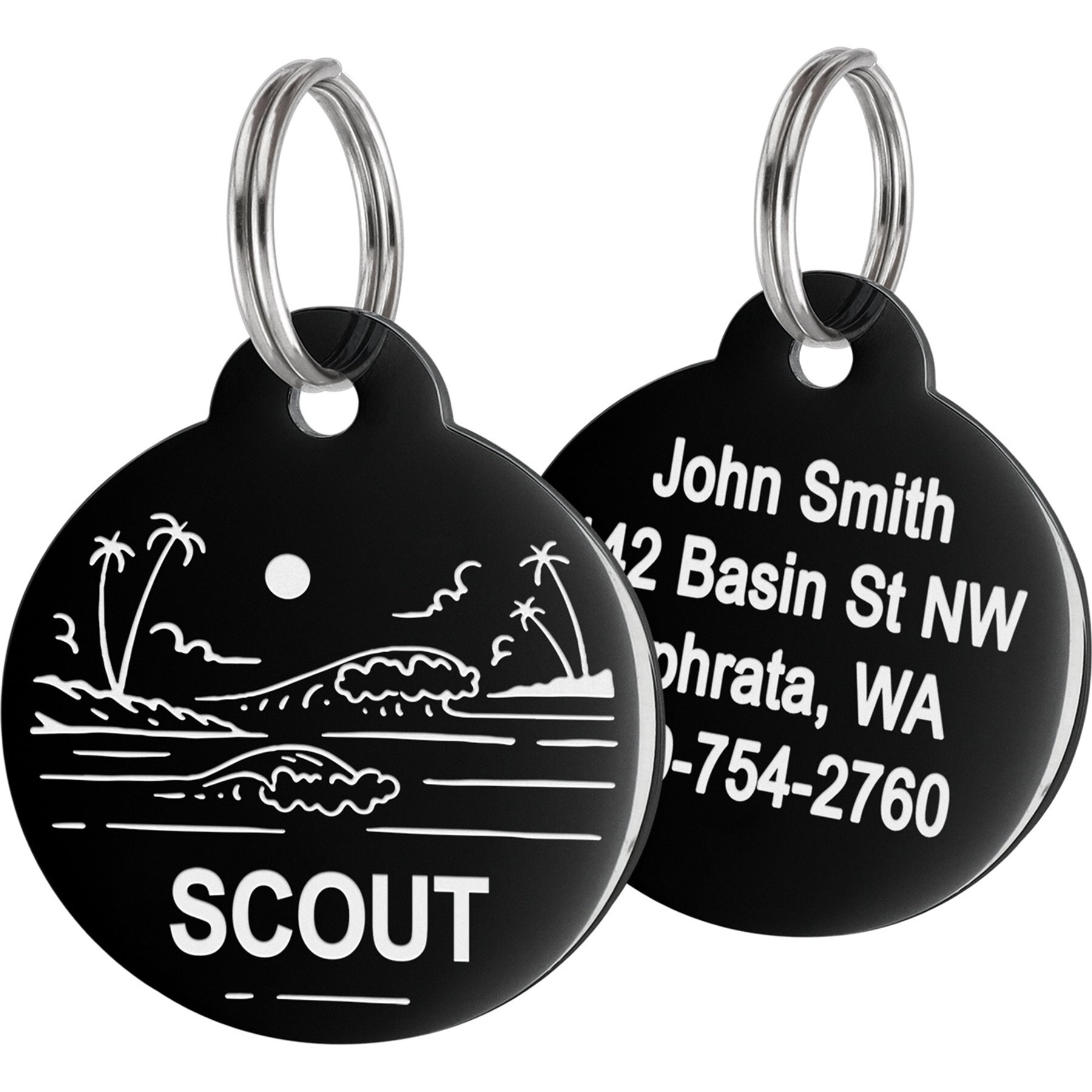 GoTags Ocean Design Stainless Steel Personalized Dog & Cat ID Tag, Black, Small