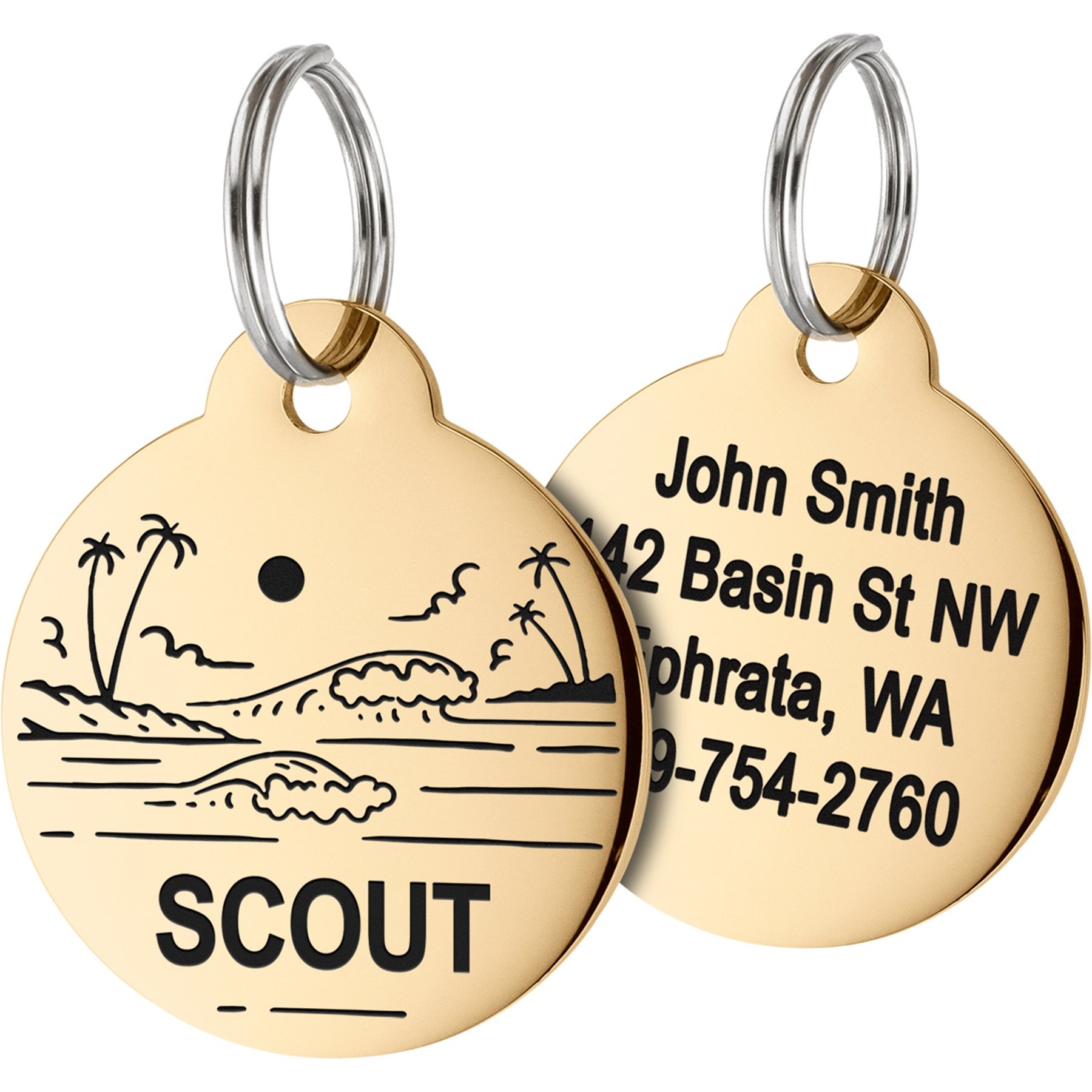 GoTags Ocean Design Stainless Steel Personalized Dog & Cat ID Tag, Gold, Small