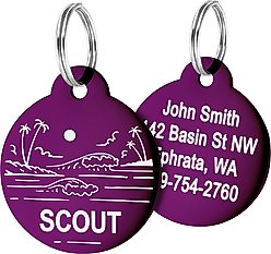 GoTags Ocean Design Stainless Steel Personalized Dog & Cat ID Tag, Purple, Regular