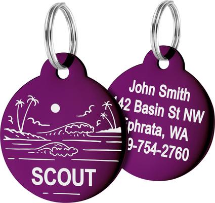 Show full view: GoTags Ocean Design Stainless Steel Personalized Dog & Cat ID Tag, Purple, Small slide 1 of 8