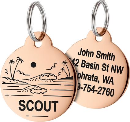 Show full view: GoTags Ocean Design Stainless Steel Personalized Dog & Cat ID Tag, Rose Gold, Small slide 1 of 8