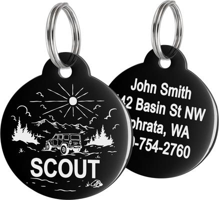 Show full view: GoTags Offroad Design Stainless Steel Personalized Dog & Cat ID Tag, Black, Regular slide 1 of 7