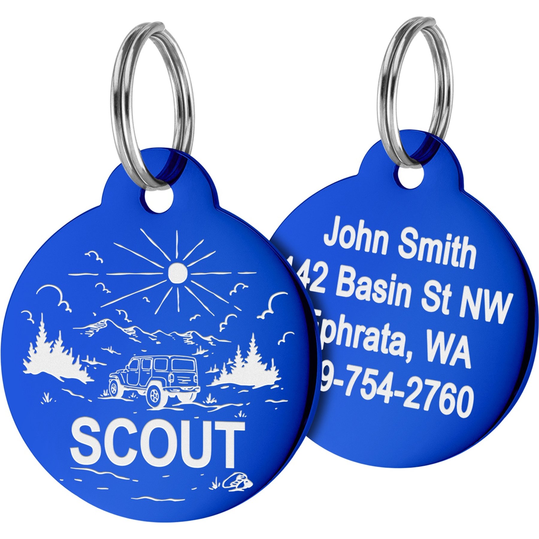 GoTags Offroad Design Stainless Steel Personalized Dog & Cat ID Tag, Blue, Regular