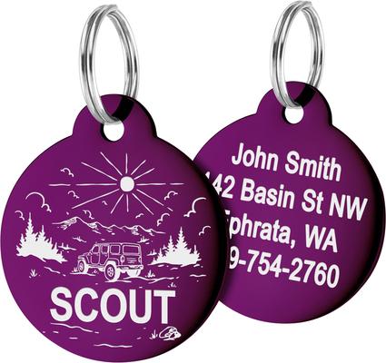 Show full view: GoTags Offroad Design Stainless Steel Personalized Dog & Cat ID Tag, Purple, Regular slide 1 of 8
