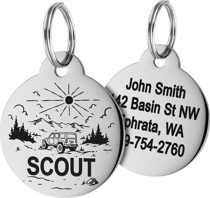 Show full view: GoTags Offroad Design Stainless Steel Personalized Dog & Cat ID Tag, Silver, Small slide 1 of 8