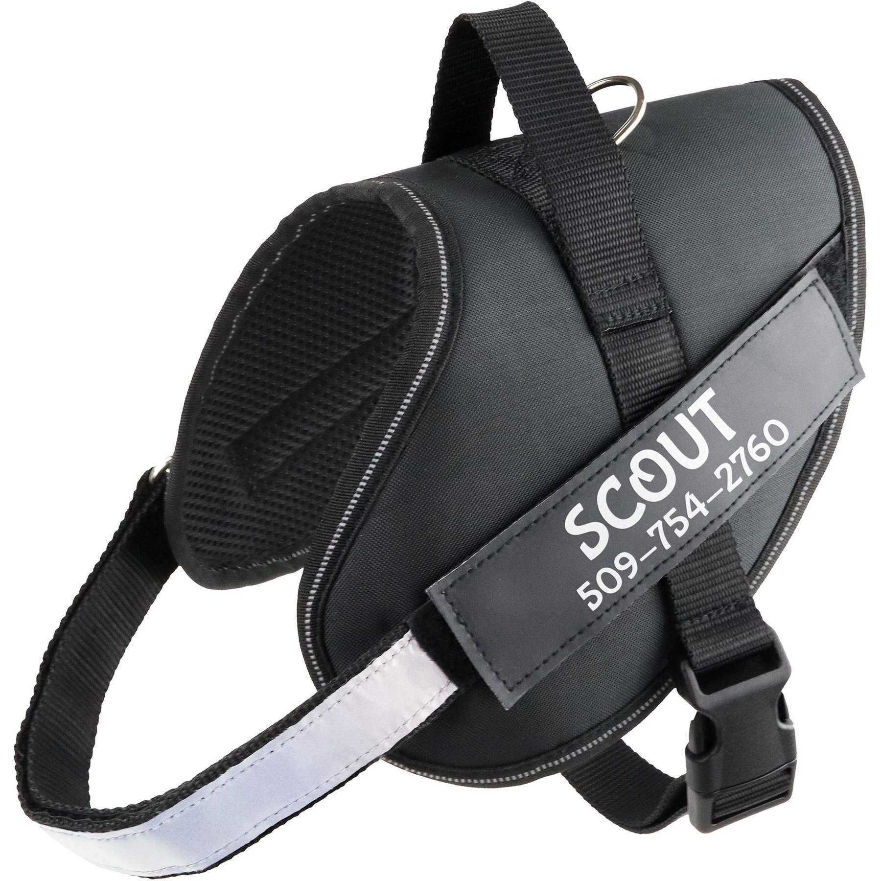 GoTags Personalized Nylon Reflective No Pull Dog Harness, Black, XX-Large