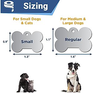 GoTags Personalized Stainless Steel with Enamel Paw Design Bone Shaped Pet ID Tag, Charcoal, Regular