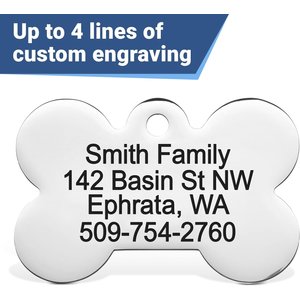 GoTags Personalized Stainless Steel with Enamel Paw Design Bone Shaped Pet ID Tag, Charcoal, Regular