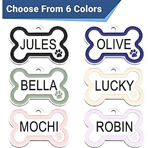 GoTags Personalized Stainless Steel with Enamel Paw Design Bone Shaped Pet ID Tag, Charcoal, Regular