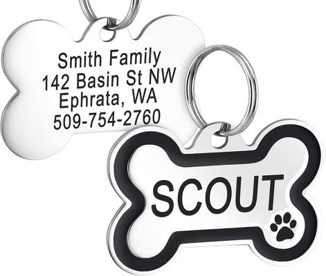 Show full view: GoTags Personalized Stainless Steel with Enamel Paw Design Bone Shaped Pet ID Tag, Charcoal, Small slide 1 of 8
