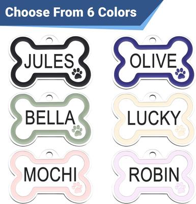 Show full view: GoTags Personalized Stainless Steel with Enamel Paw Design Bone Shaped Pet ID Tag, Lavender, Regular slide 6 of 8