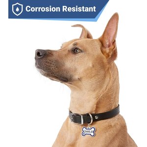 GoTags Personalized Stainless Steel with Enamel Paw Design Bone Shaped Pet ID Tag, Navy Blue, Regular