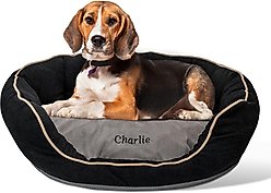 GoTags Personalized with Custom Embroidered Pet Name Round Sofa Orthopedic Bolster Dog & Cat Bed, Black/Black, Large