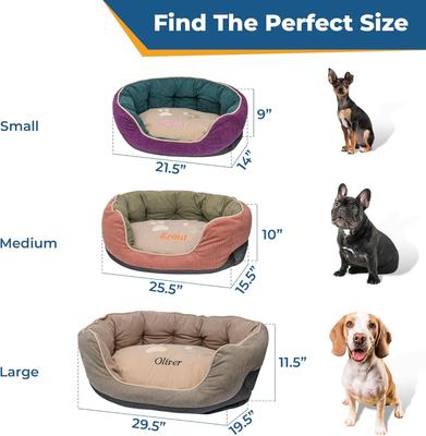 Show full view: GoTags Personalized with Custom Embroidered Pet Name Round Sofa Orthopedic Bolster Dog & Cat Bed, Olive/Beige, Large slide 6 of 9