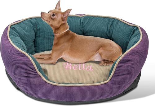Show full view: GoTags Personalized with Custom Embroidered Pet Name Round Sofa Orthopedic Bolster Dog & Cat Bed, Purple/Teal, Large slide 1 of 9