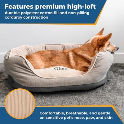 Show full view: GoTags Personalized with Custom Embroidered Pet Name Round Sofa Orthopedic Bolster Dog & Cat Bed, Purple/Teal, Small slide 4 of 9